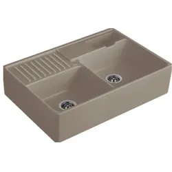 Villeroy und Boch Spülstein Doppelbecken 632391TR Ablaufgarnitur, Handbetätigung, Resteschale, Timber