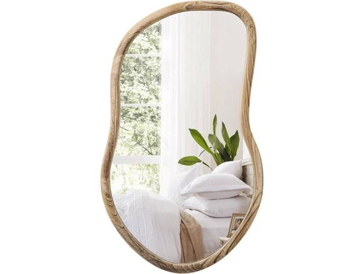 Miroir Irrégulier Farmhuose Rustique Miroirs de Vanité de Salle de Bain Miroir Mural Asymétrique Bois Naturel Miroirs Abstraits