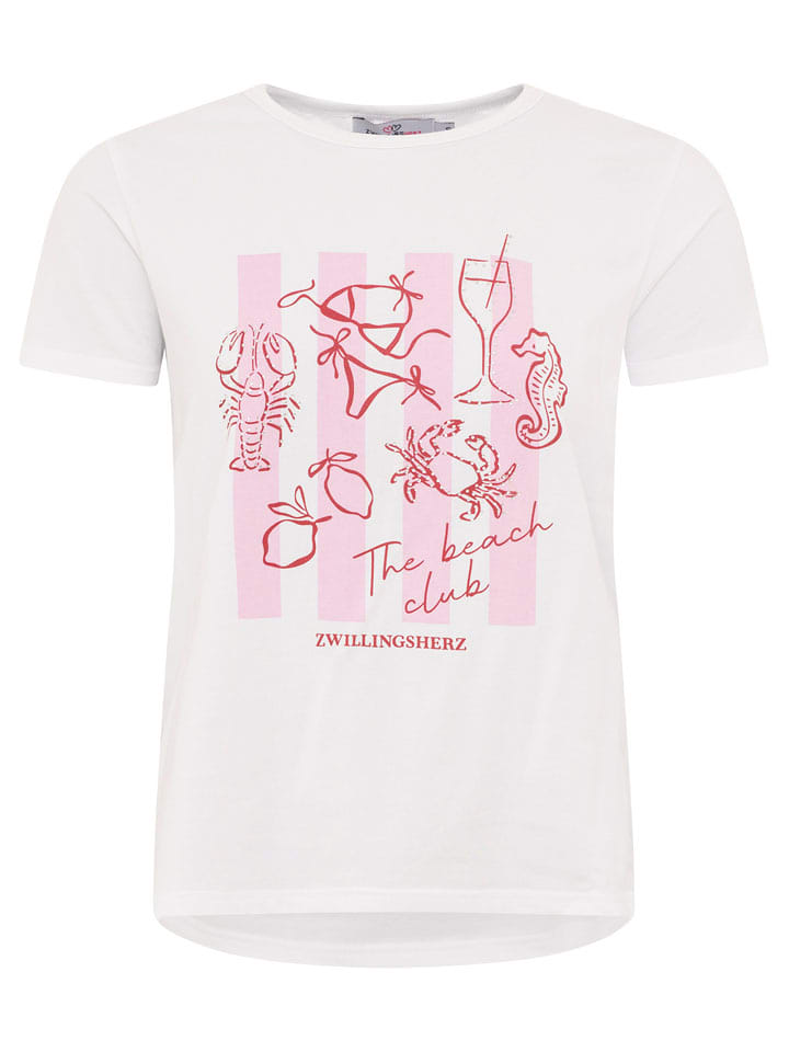 Zwillingsherz Shirt "Beach Club" in Weiß - XL