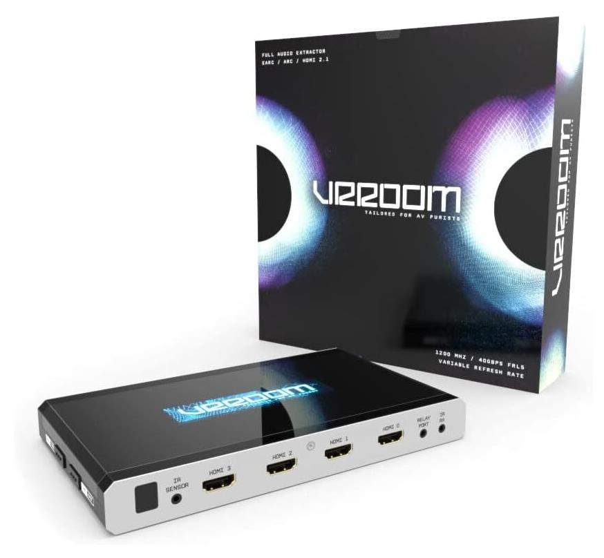 HDFury VRROOM 8K Sound-Extraktor, 40 GB/s, VRR Passthru, FRL5 Upscale, TMDS/FRL0 Downscale auf bis zu 120 Hz, volle Ton-Format-Kompatibilität, schwarz