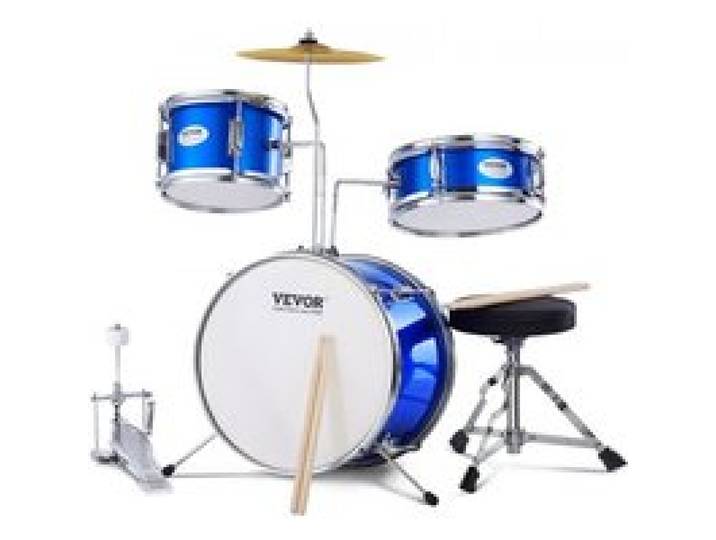 VEVOR Schlagzeugset, 3-teilig, Drum Set mit verstellbarem Thron-Becken-Pedal, zwei Paar Drumsticks, ca. 20 cm Tom Drum, 25 cm Snare Drum, 36 cm Bass Drum, Starter-Schlagzeugset für Kinder, blau