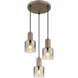 Pendelleuchte Hängelampe Rauchglas Esszimmerleuchte schwarz 3 flammig kaffeefarben, Glas Metall, 3x E27 Fassungen, DxH 28x150 cm