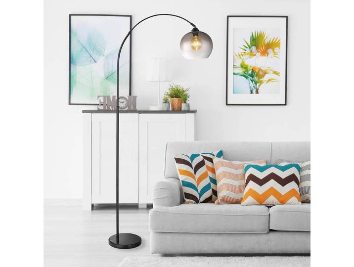 Booglamp - vloerlamp Newcastle, zwart, Woon-/ Eetkamer, metaal, booglamp
