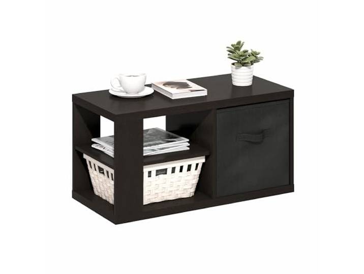 Furinno Viola Couchtisch, Beistelltisch mit offenen Regalen und Aufbewahrungsbox, Dunkle Eiche/Schwarz