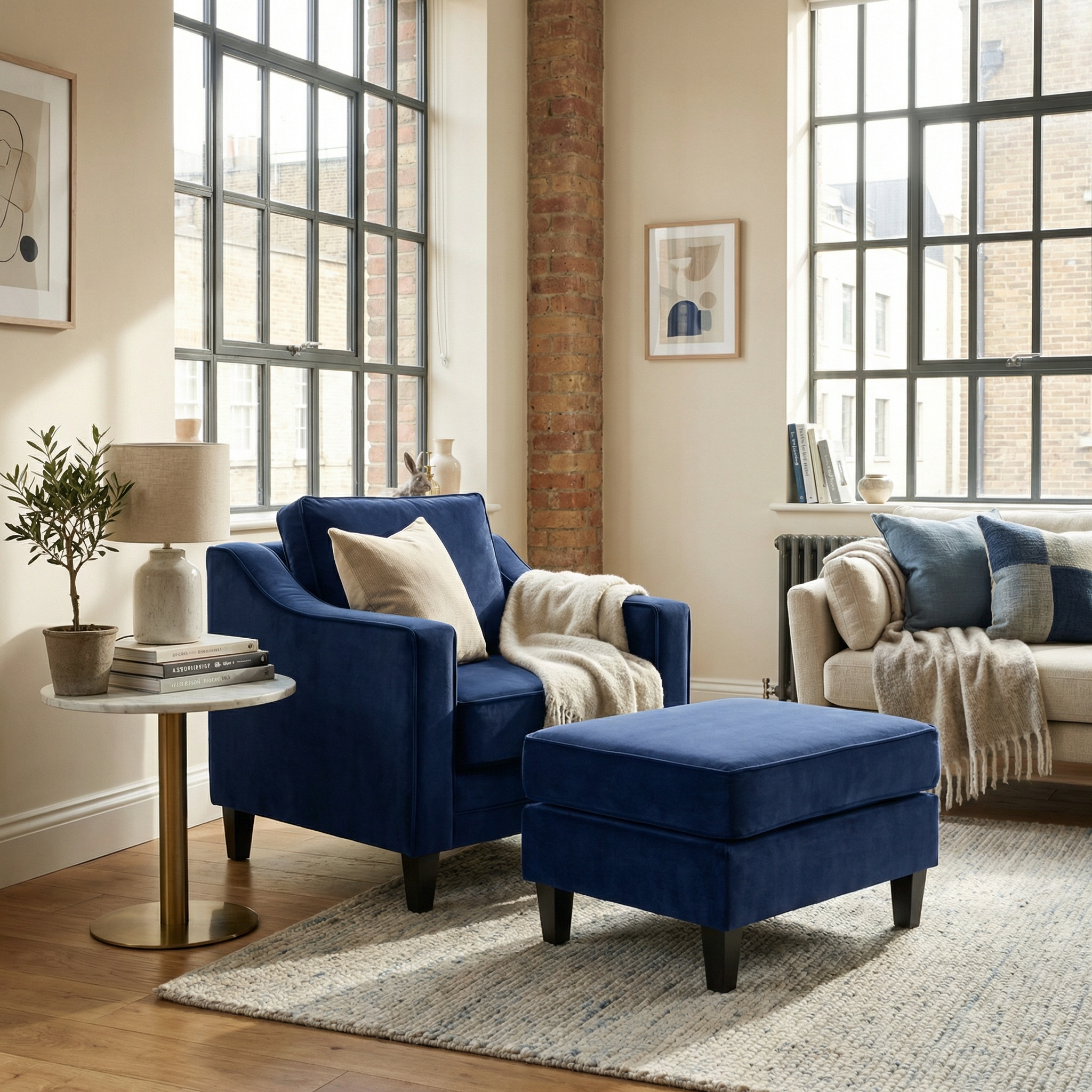 Sofa Style Wiltshire Velvet Footstool in Royal Blue