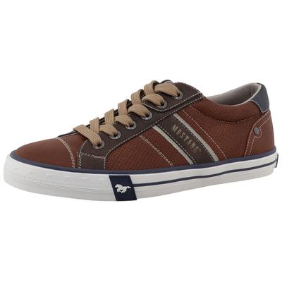Sneaker MUSTANG SHOES "Calogero", Herren, Gr. 41, Baumwolle, braun (cognac, braun), Lederimitat, Schuhe Sneaker, Freizeitschuh, Halbschuh, Schnürschuh mit Kontrastbesätzen