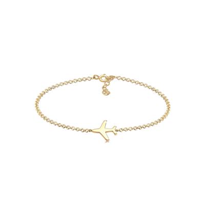 Armkette ELLI "Armband Flugzeug Reise 925 Silber" Gr. 160, gold, Armbänder, Damen, Silber 925 (Sterlingsilber), Armkette