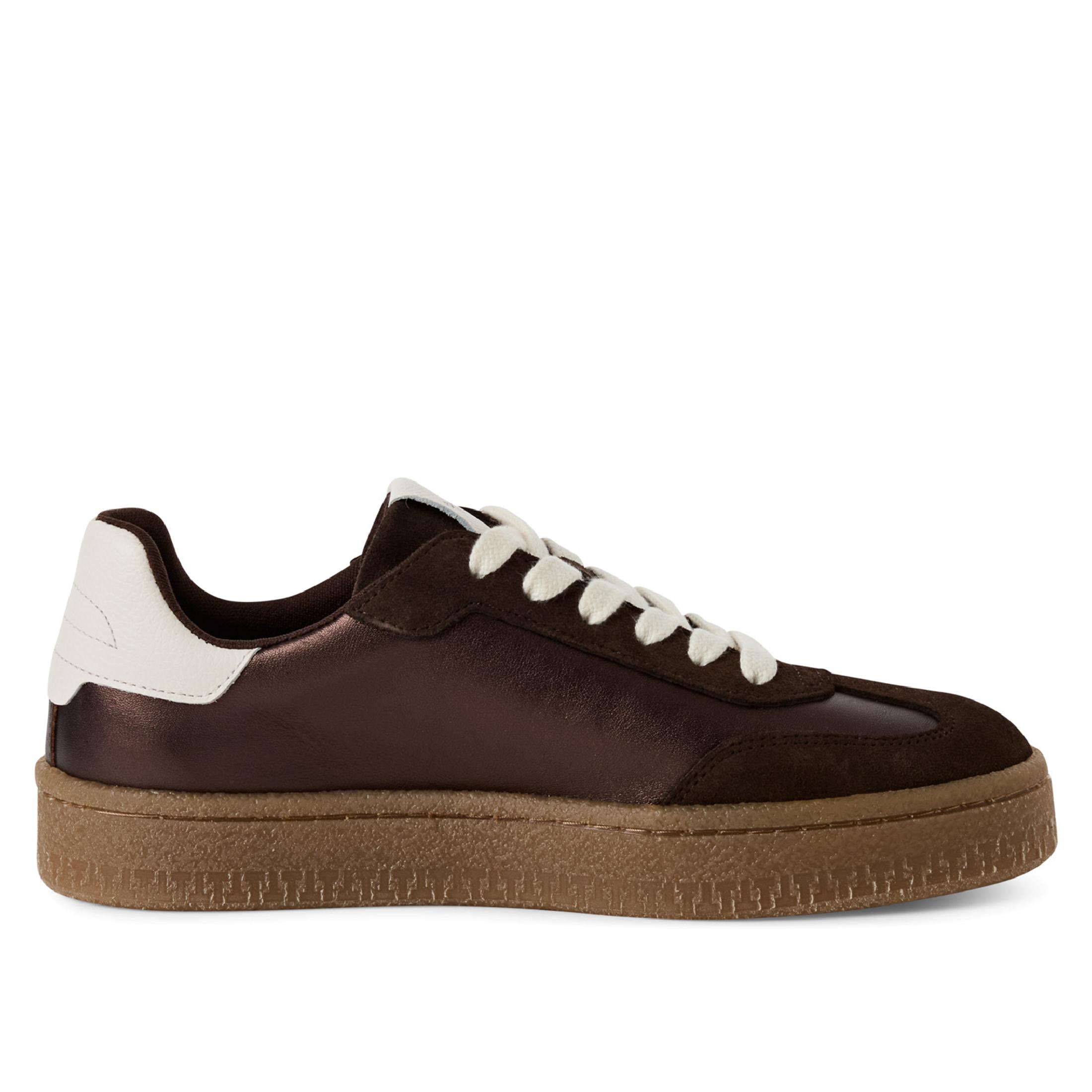 Tamaris Dames Bruin Wit Suède Mode Veterschoenen