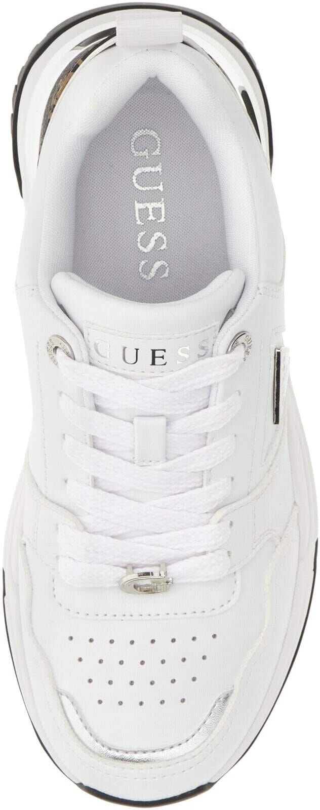 Sneaker GUESS "HELADA", Damen, Gr. 36, Textil, weiß, Lederimitat, Schuhe Sneaker, Edel-Freizeitschuh, Halbschuh, Schnürer mit GUESS-Dreiecks-Logo weiß 36, Textil