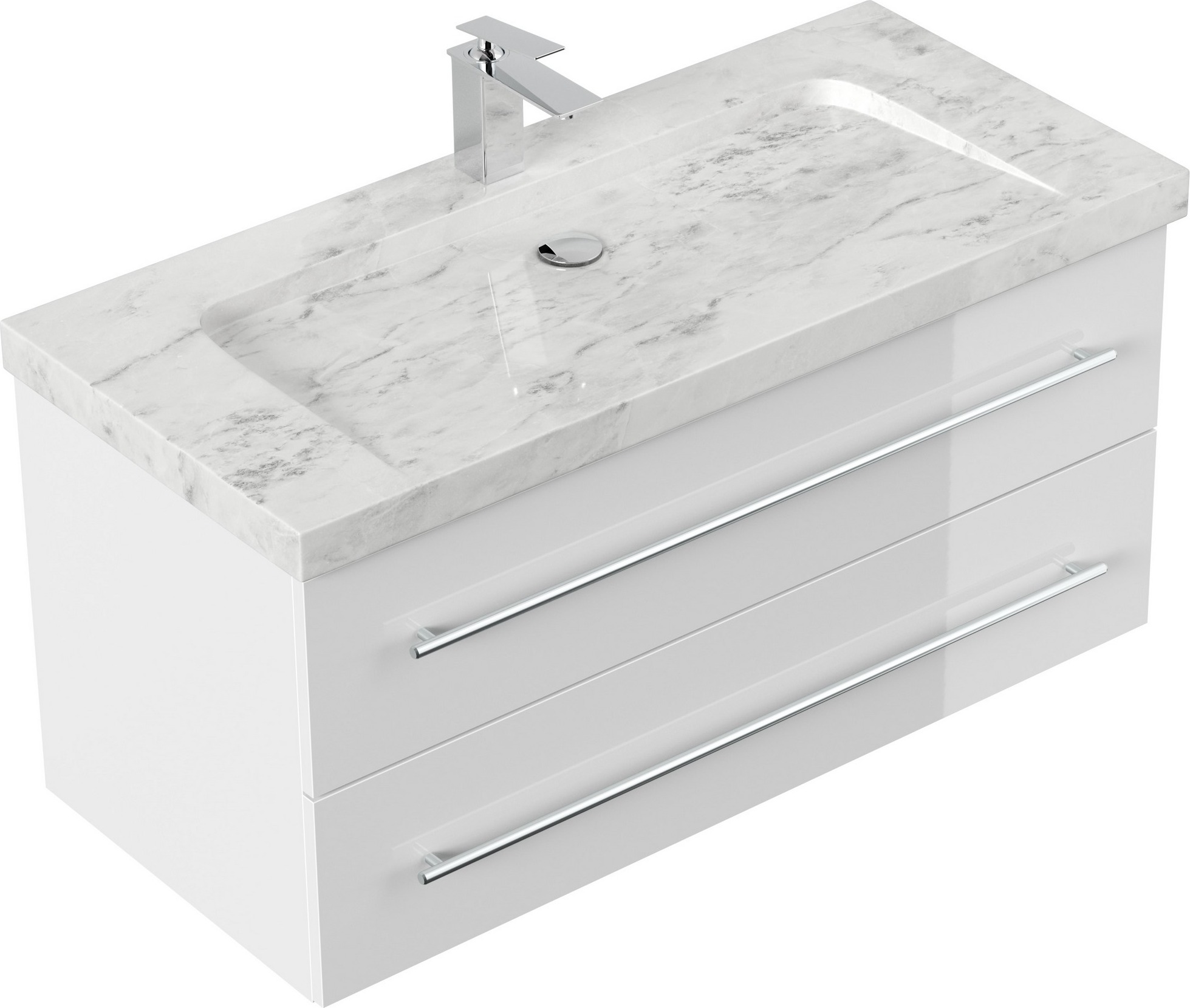 Badmöbel Waschplatz Marmor Carrara White "YAMO 100" weiß Hochglanz