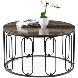 MCombo Metallmöbel Couchtisch Beistelltisch rund Marmor-Look/Industrie-Stil 2147
