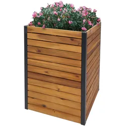Pflanzkasten MCW-L23, Hochbeet Blumenkasten, Outdoor Akazie Holz MVG-zertifiziert Aluminium ~ 60x42x42cm braun