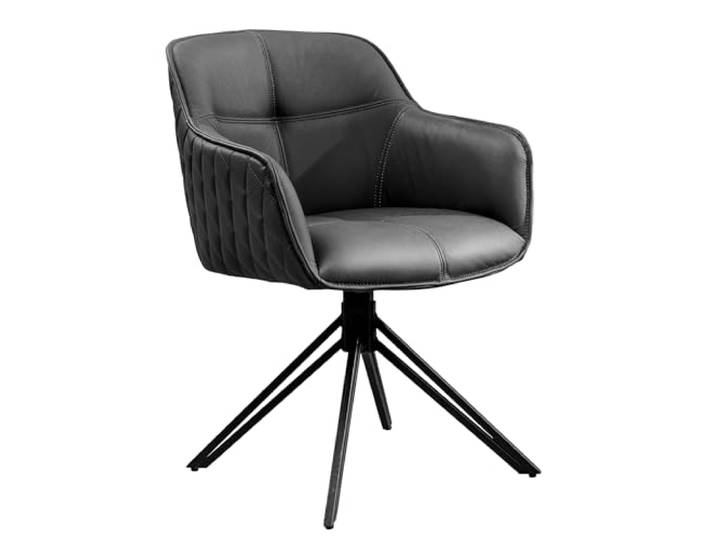 Stuhl EUPHORIA - 61x57cm - schwarz - Echtleder Metall-Gestell drehbar Auto-Return-Funktion, Armlehne, hoher Komfort, bequeme Polsterung, stabil, Design, Retro, Eyecatcher