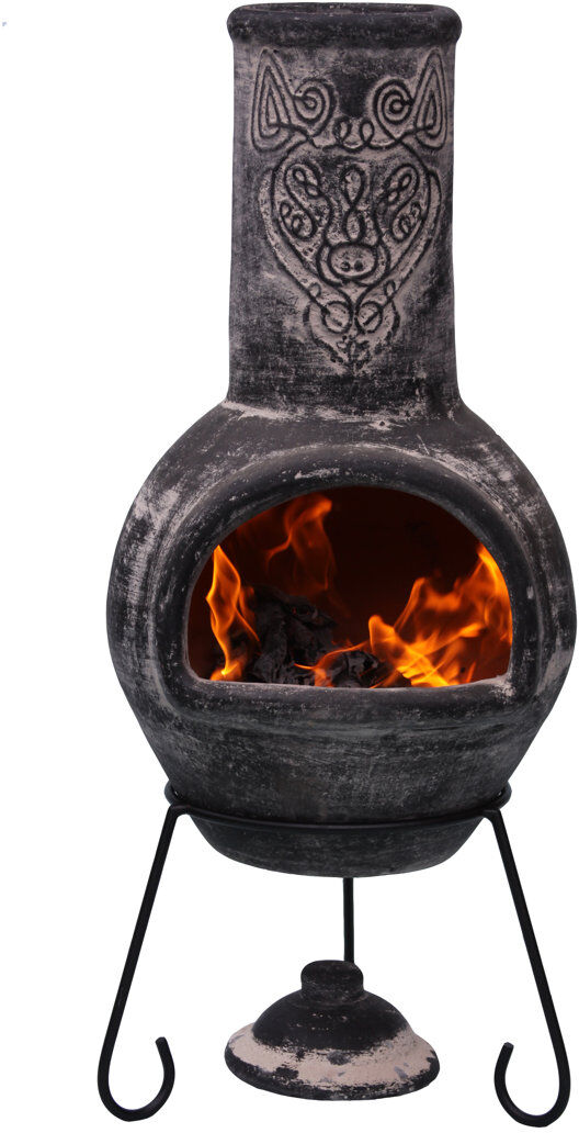 Gardeco Wulfryc Column Clay Charcoal and Wood Burning Chimnea Black 110cm H X 40cm W X 40cm D