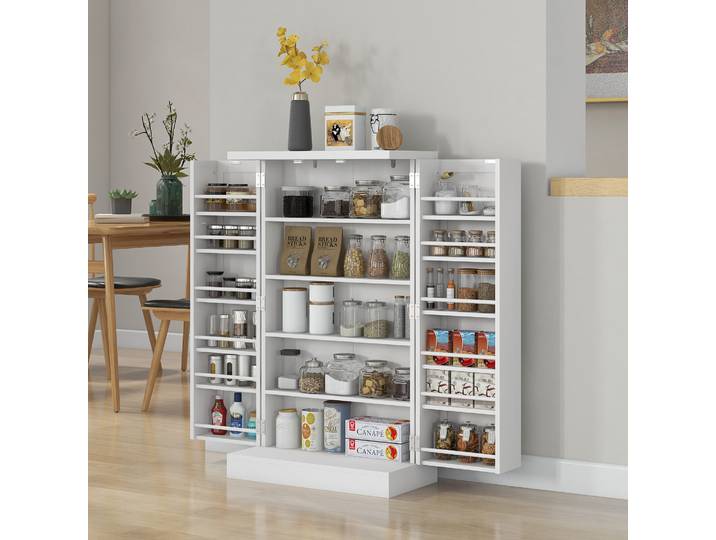 HOMCOM Armoire Cuisine 60x30x104cm 2 Portes 5 Étagères Blanc