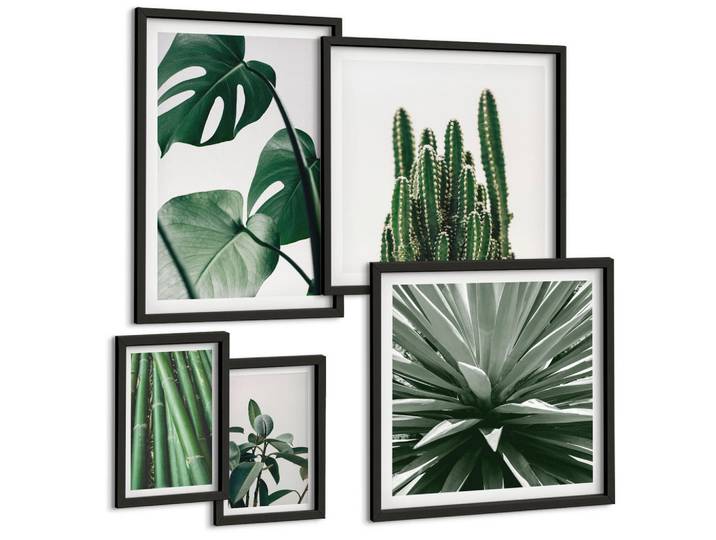Tulup Bilder SET 5er Set - 50x50 cm & 20x30 cm & 40x60 cm Schwarzer Rahmen - Bambusblätter, Kunststoff, Rechteckig, 40x60 cm, gerahmt, Bilder & Rahmen, Bilder