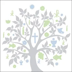 Ambiente 20 Servietten Papier 33x33cm 3-lagig - hochwertige Einweg Papierservietten Lebensbaum Motiv Partyservietten Religion Symbole Tischdeko Kommunion Taufe