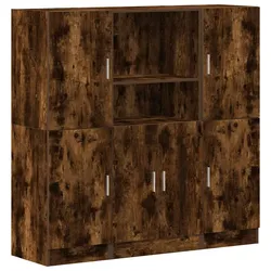 vidaXL 3-tlg. Küchenschrank-Set Räuchereiche Holzwerkstoff