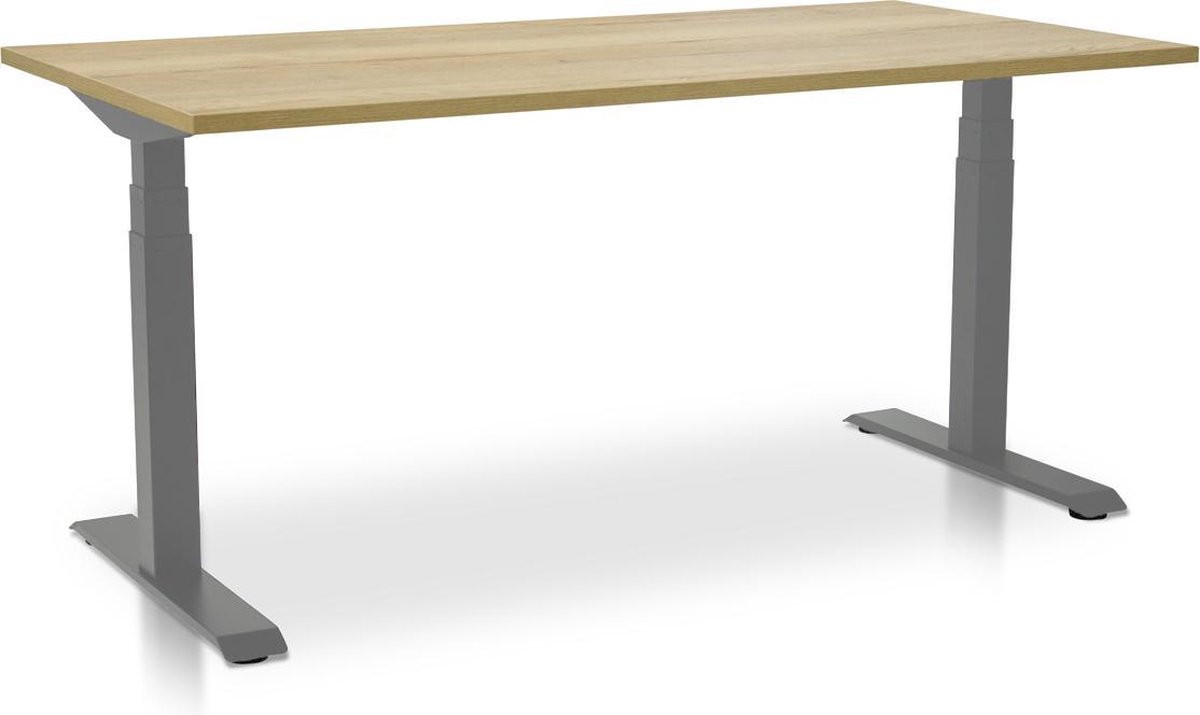 Lineaflex MRC Zit-sta bureau elektrisch verstelbaar - Aluminium frame met eiken blad - B/D: 120 x 80 cm
