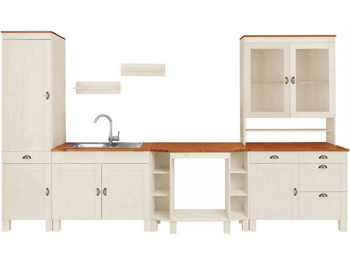 Küchenzeile HOME AFFAIRE Oslo , weiss (küche: weiß, korpus: weiß, arbeitsplatte: honigfarben), B:350cm T:50cm, Komplettküchen-Sets, Küchenzeile, Breite 350 cm, in 2 Tiefen, ohne E-Geräte