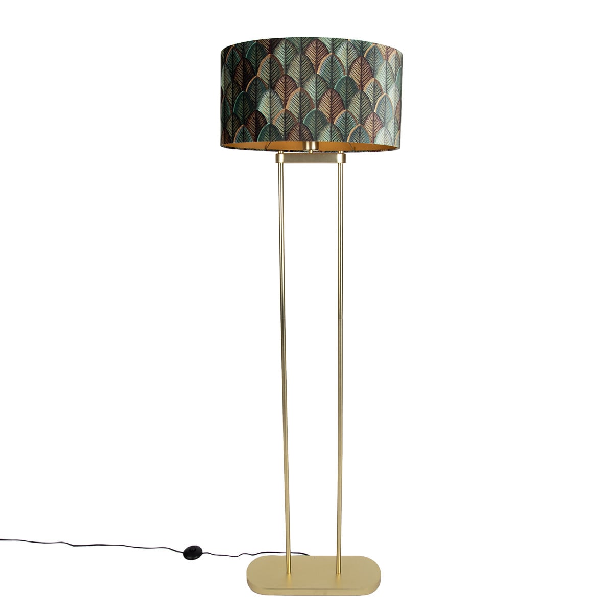 Qazqa Vloerlamp messing met ovale kap en gouden binnenkant