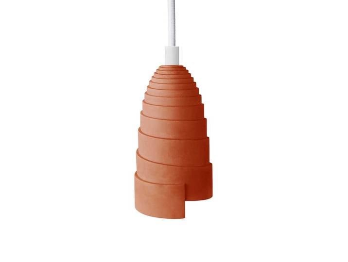Lampe suspension en béton terracotta, accessoires blancs