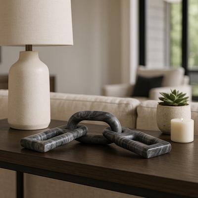 Sagebrook Home "Marble Decorative Object Carved Chain Sculpture Home Decor - 16"", Gray - 16.0"""