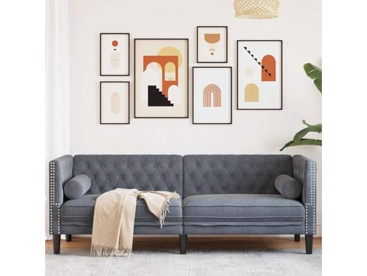 ZQQLVOO Chesterfield Sofa Samt Dunkelgrau 194 x 74,5 x 70,5 cm Knopfheftungen, Rollarme, Schaumfüllung, Elegant für Wohnzimmer, Einfache Montage