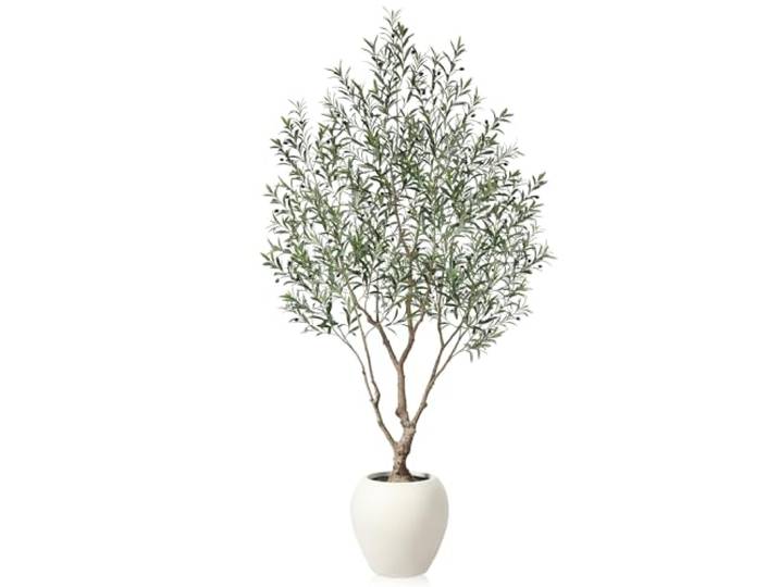 SOGUYI Künstlicher Olivenbaum, 240 cm hoch, mit Rundem Kunsthandwerk-Topf, Premium-Handgefertigt, Realistischer Stamm & Lebensechte Blätter, Perfekt für Große Räume & Elegante Wohn-/Bürodekoration