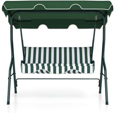 Costway 3 Seat Outdoor Patio Canopy Swing with Cushioned Steel Frame-Green