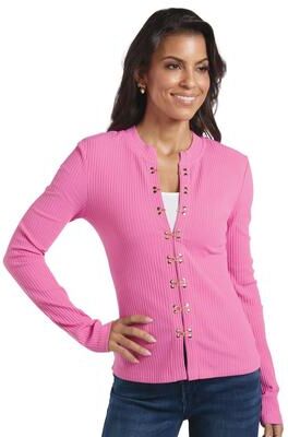 Masseys Downtown Ribbed Top (Women's) Casual in Cyber Pink/Gold, Size Small, Cotton/Elastine