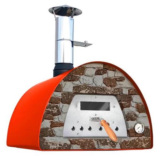 Holzbackofen Veloce Pro 70 - Natursteinfront Ofenfarbe: rot Ofengestell: Gestell Atlas rot