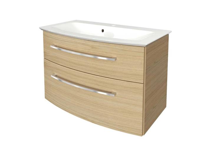 FACKELMANN B.STYLE Waschbecken mit Unterschrank 83 cm breit, Braun, Waschbecken Gussmarmor Weiß