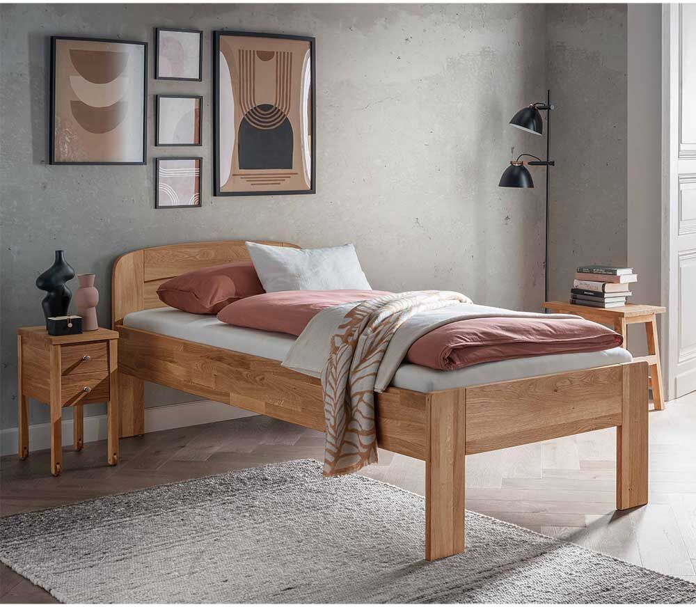 Pharao24.de Einzelbett Massivholzbett aus Wildeiche Massivholz im Landhausstil
