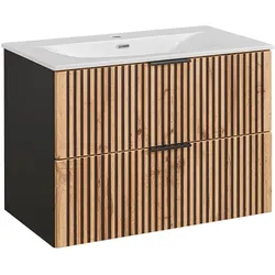 WASCHTISCH 80.2cm Gaia Holz in Eichenoptik und Schwarz