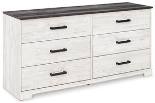 Benjara Wisp 59 Inch Wood Dresser, 6 Gliding Drawers, Rustic Crisp White Finish