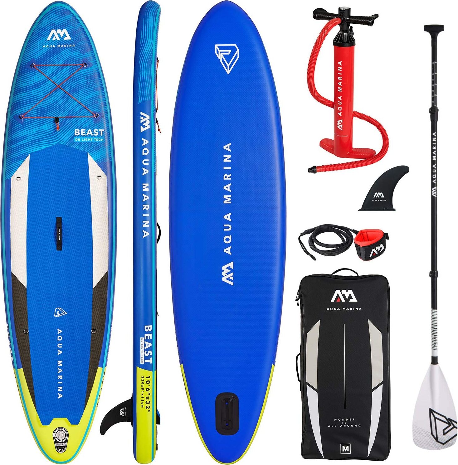 AQUA MARINA BEAST SUP Board Stand Up Paddle aufblasbar Surfboard SOLID Fiberglass Paddel