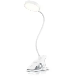 Bearware LED-Klemmlampe, Leselampe mit 2000-mAh-Akku, 3 Lichtfarben, stufenlos dimmbar, Touchbedienung und USB-C, weiß