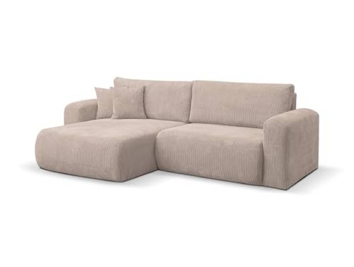 VENASI MÖBEL Ecksofa mit Schlaffunktion Roma, Braun Cordstoff Sofa mit Bettkasten, Schlaffläche 125 × 200, inkl. Kissen & Aufbauanleitung