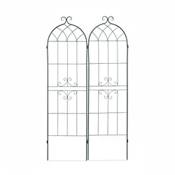 Relaxdays Rankgitter 2er Set, Metall, 180 x 50 cm, Vintage Rankhilfe Garten, geschwungene Form, zum Stecken, dunkelgrün