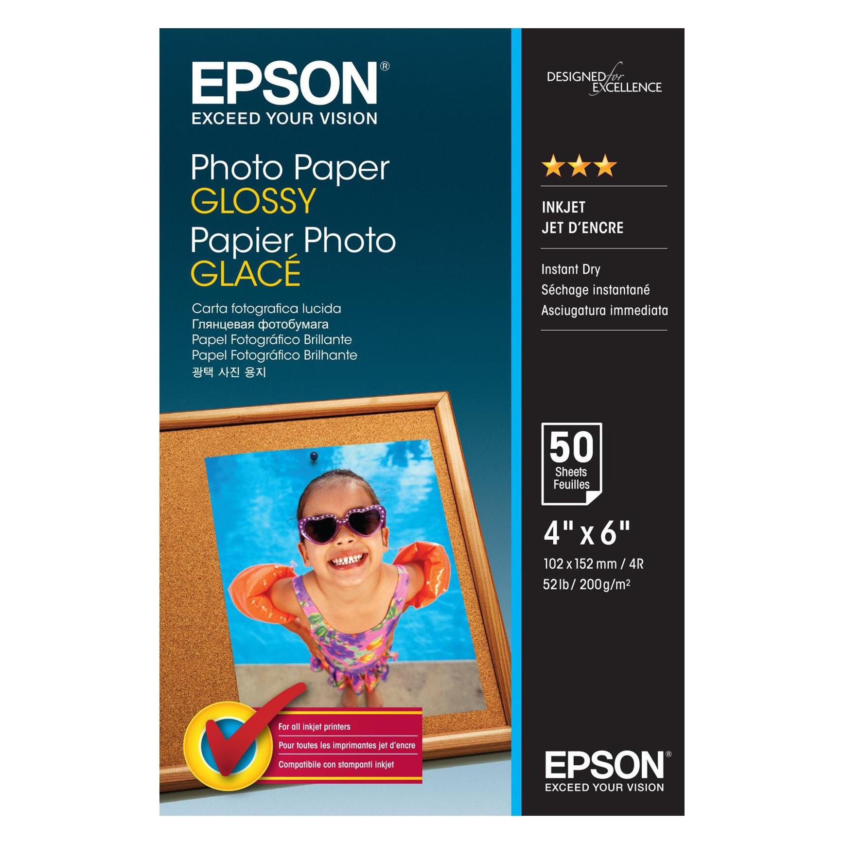 Epson Foto Papier, glänzend, 50 Blatt (200 g/m², 10 x 15 cm, 50 Stk.) (C13S042547)