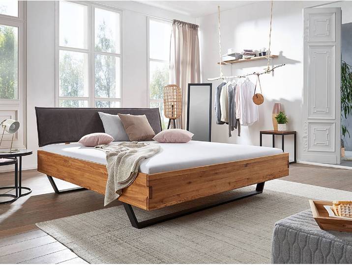 Massivholzbett Roxboro Typ B 140 x 200cm Kunstleder Braun Eiche