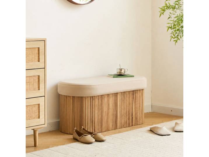 Banc coffre avec rangement en velours beige