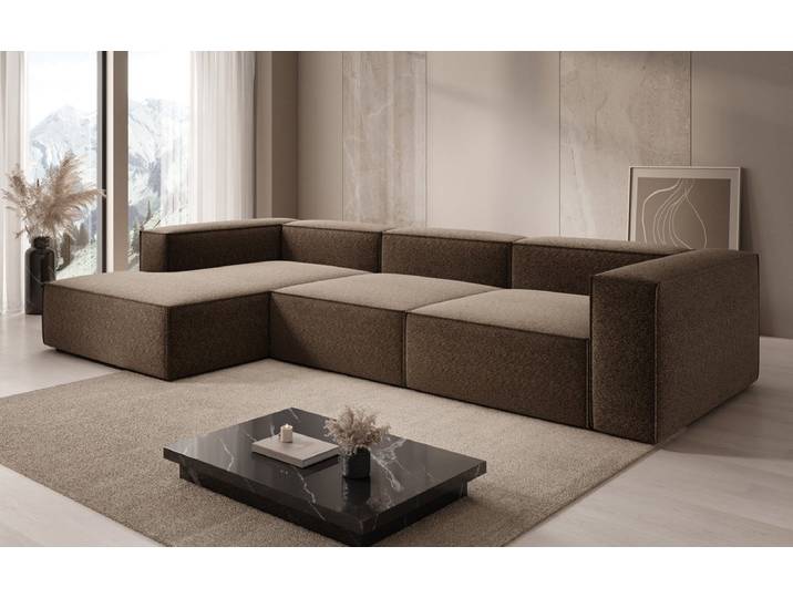 Designer Ecksofa Lesley in Strukturstoff - Terrakotta - Links - Strukturstoff - Luxusbetten24