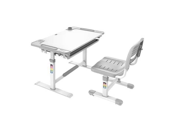 Spacetronik Kinderschreibtisch und Stuhl Set Höhenverstellbar 80x50 cm, Neigbare Tischplatte bis 30°, Ergonomischer Stuhl, Geräumige Schublade, Taschenhaken, Fußstütze
