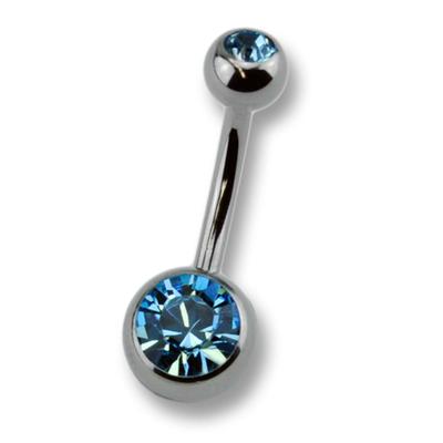 Bauchnabelpiercing ZEEME "Titan silberfarben Kristall dunkelblau", grau (grau, blau), Piercings, Damen, Titan