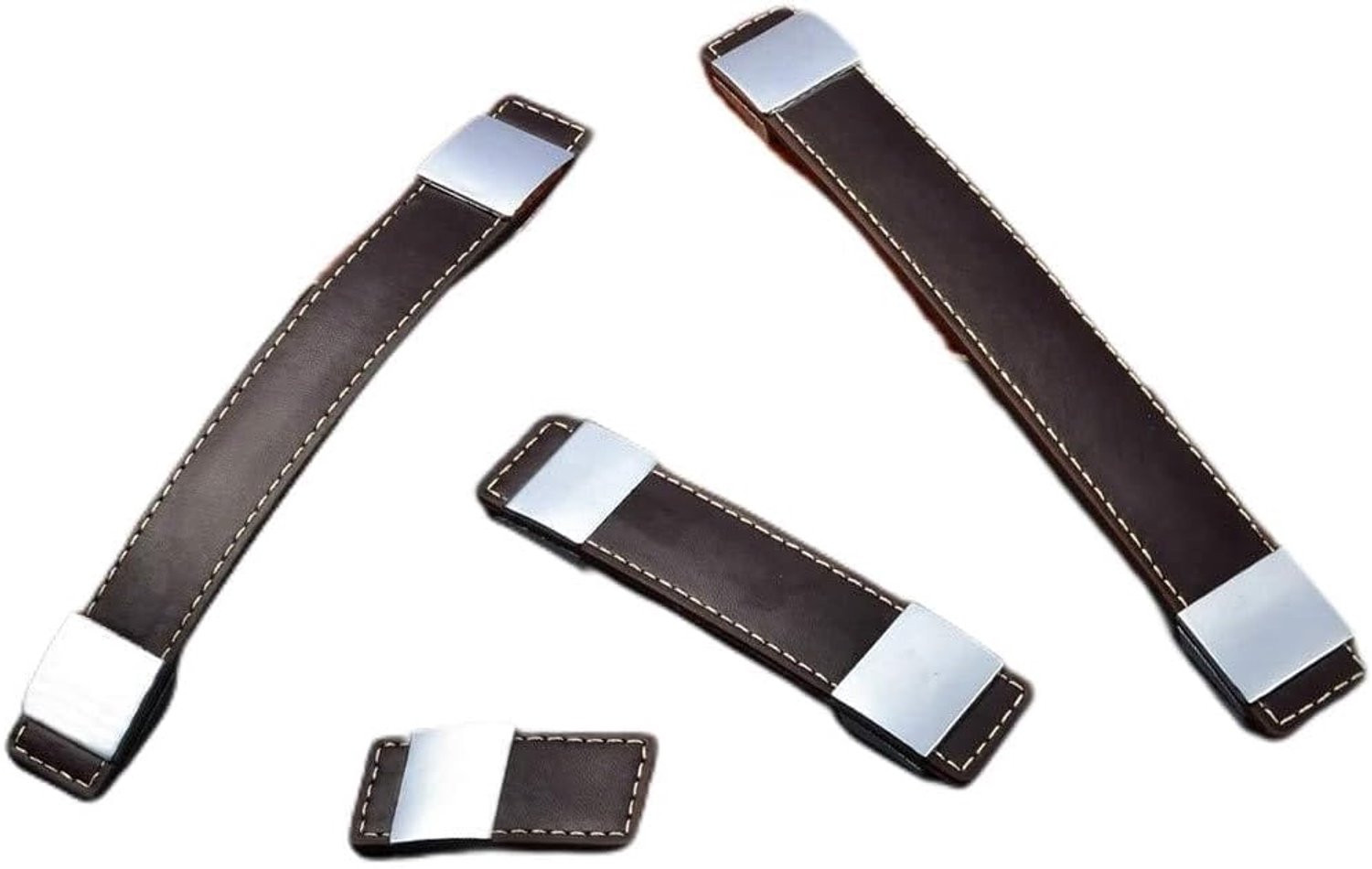 Set van 4 donkerbruine lederen handgrepen voor meubels, 146 x 30 mm