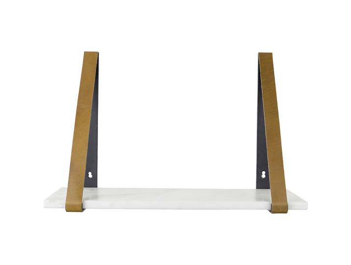 Wandregal Wally weiss Eisen/Echtleder/Marmor B 50 cm - Wandregal