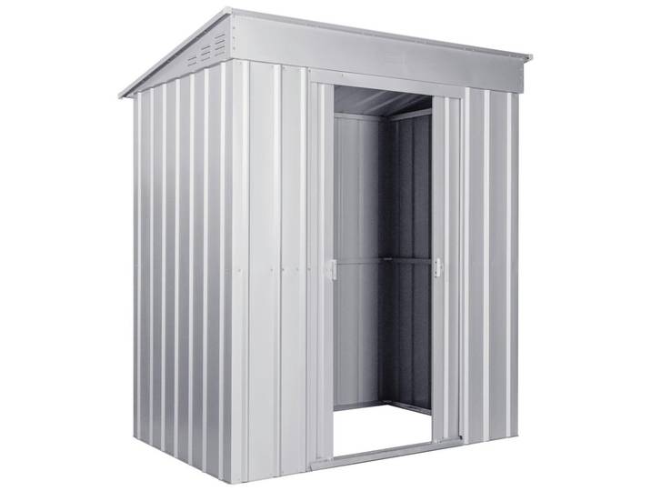 Gerätehaus Pultdach Skillion 64, Silberfarben, Metall, 180x199x124 cm, ohne Boden, Gartenzubehör, Geräteschuppen
