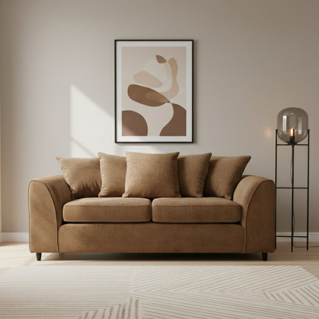 Metro 3 Seater Chenille Sofa Brown 90cm H X 180cm W X 90cm D